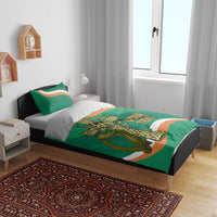 Green rugby bedding set with Irish crest and 'YOUR TEXT' printed on duvet and pillow
