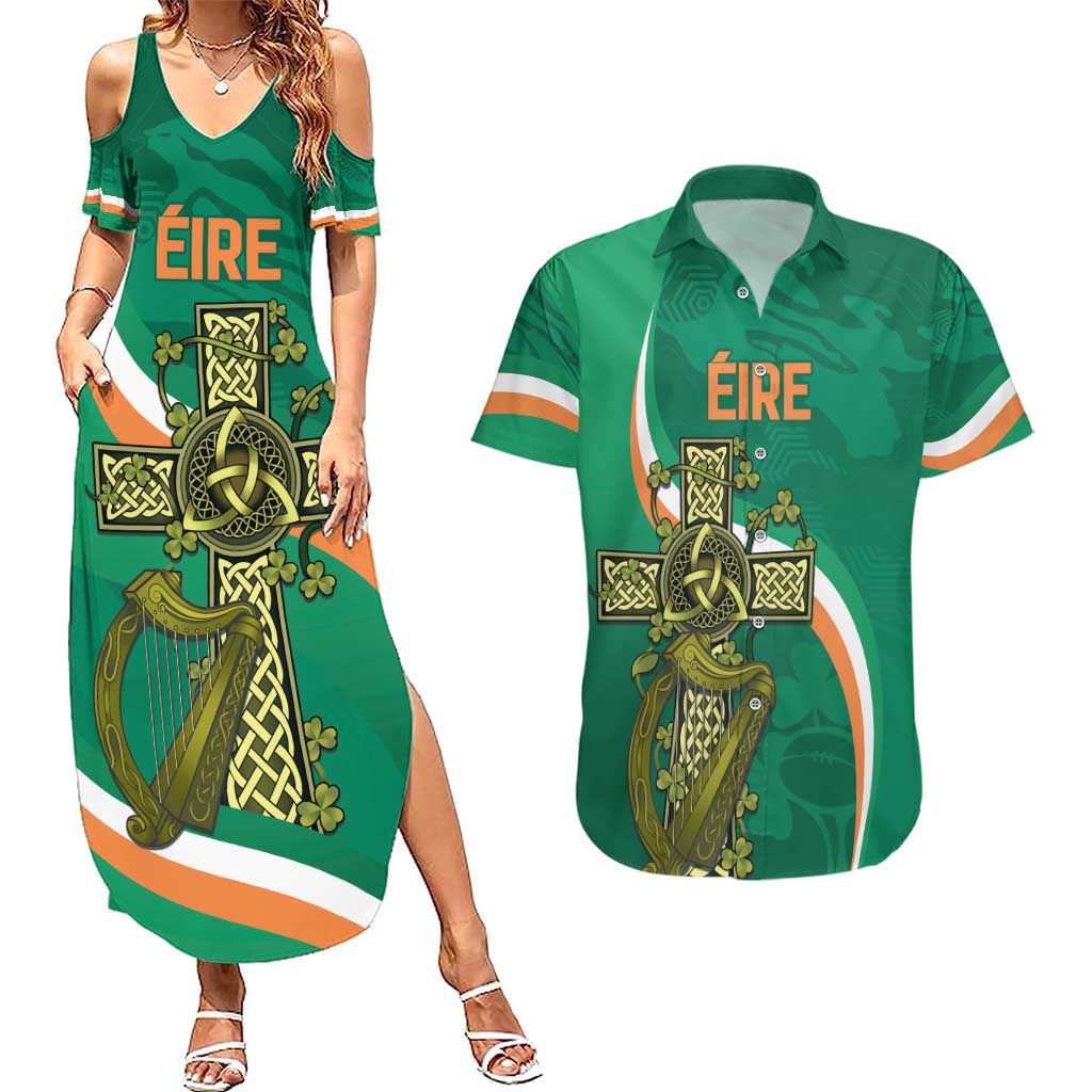 Custom Ireland Rugby Couples Matching Summer Maxi Dress and Hawaiian Shirt Green Celtic Knot Summer Paris 2024 LT9 - Wonder Print Shop