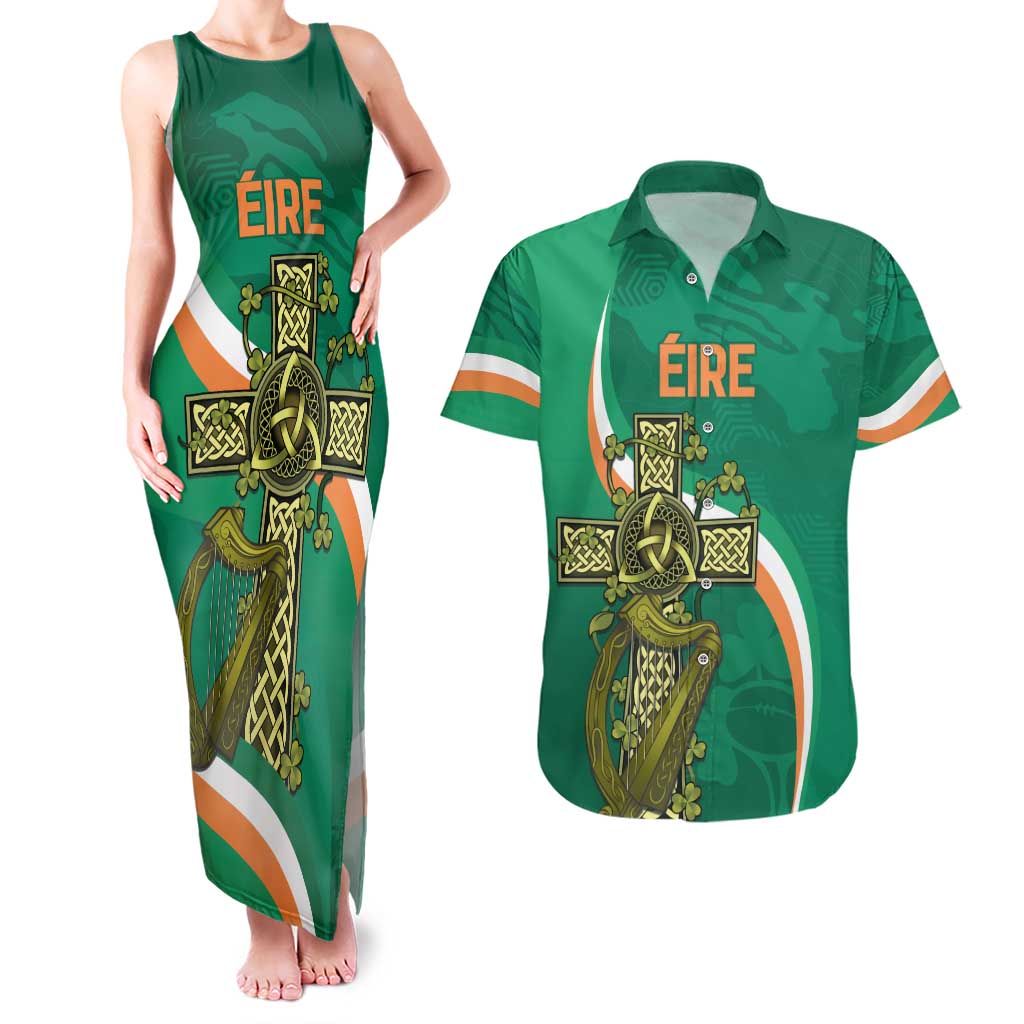 Custom Ireland Rugby Couples Matching Tank Maxi Dress and Hawaiian Shirt Green Celtic Knot Summer Paris 2024 LT9 - Wonder Print Shop