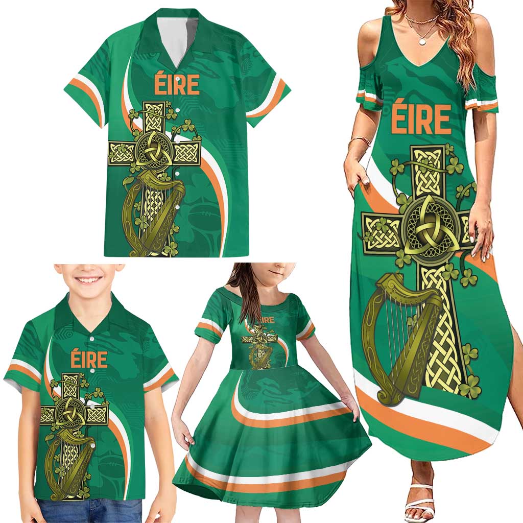 Custom Ireland Rugby Family Matching Summer Maxi Dress and Hawaiian Shirt Green Celtic Knot Summer Paris 2024 - Wonder Print Shop