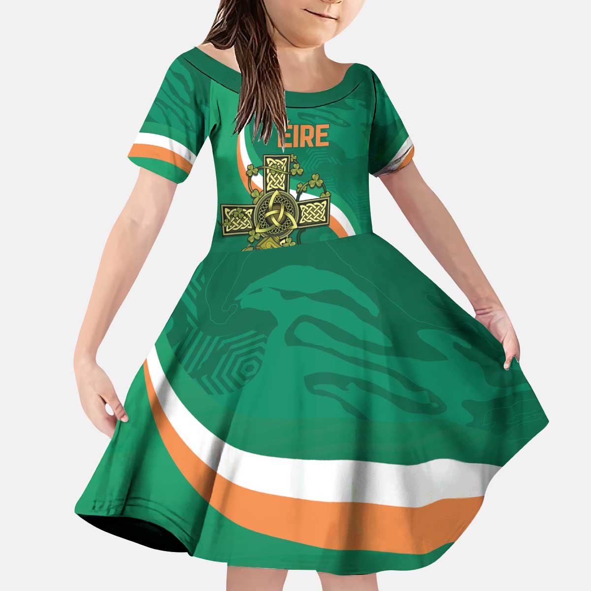 Custom Ireland Rugby Kid Short Sleeve Dress Green Celtic Knot Summer Paris 2024 - Wonder Print Shop