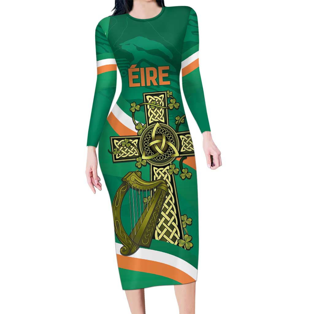 Custom Ireland Rugby Long Sleeve Bodycon Dress Green Celtic Knot Summer Paris 2024 - Wonder Print Shop