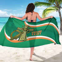Green rugby sarong with back view Celtic sword crest and 'YOUR TEHT' lettering