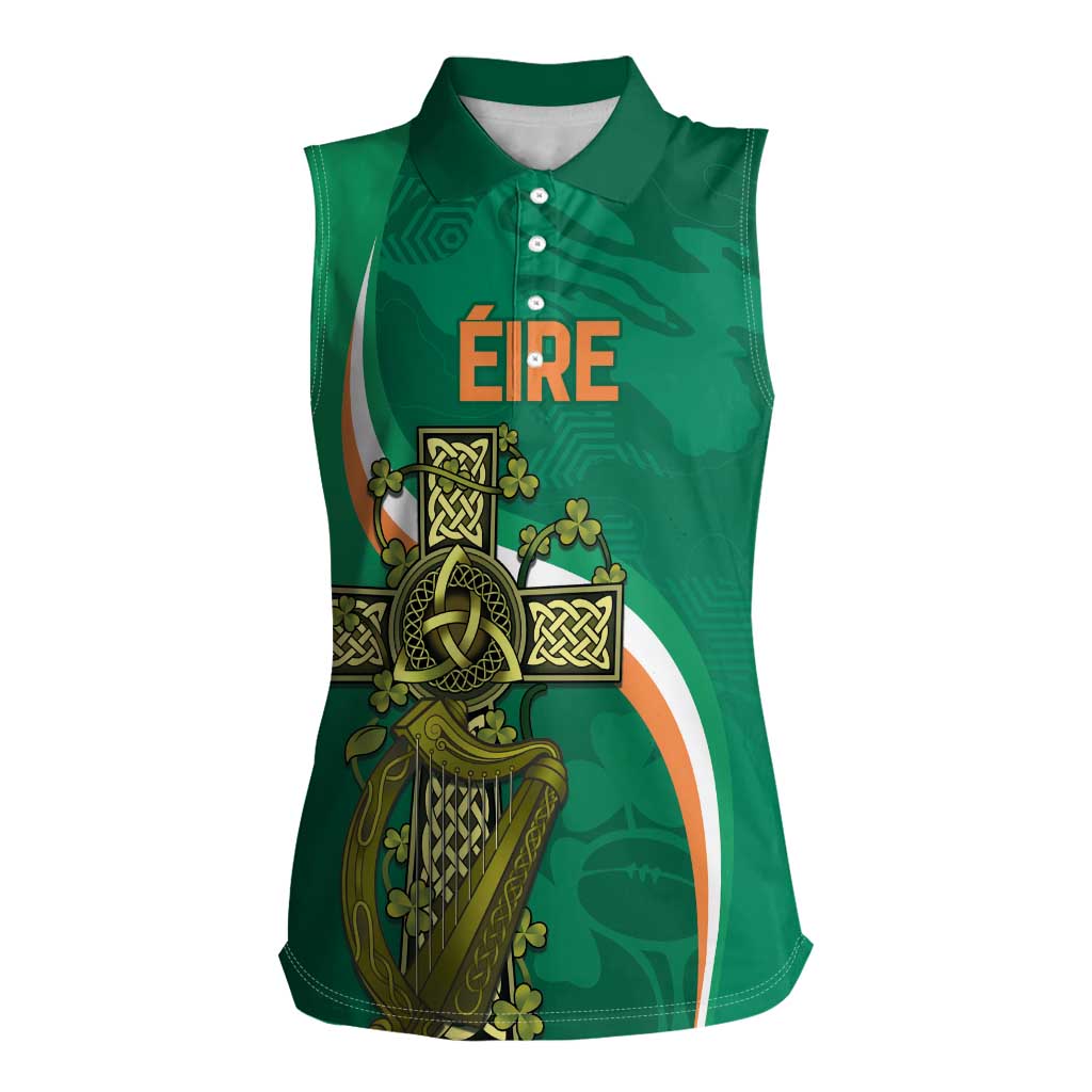 Custom Ireland Rugby Women Sleeveless Polo Shirt Green Celtic Knot Summer Paris 2024