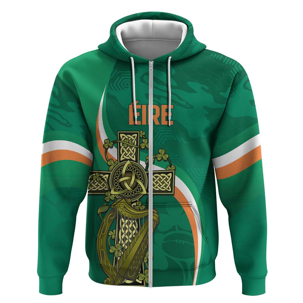 Custom Ireland Rugby Zip Hoodie Green Celtic Knot Summer Paris 2024