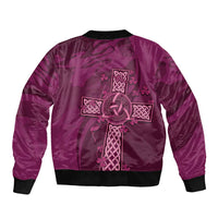 Maroon unisex bomber jacket with large Celtic knot graphic on back