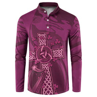 Maroon rugby button sweatshirt with long sleeves and large Celtic knot graphic on front