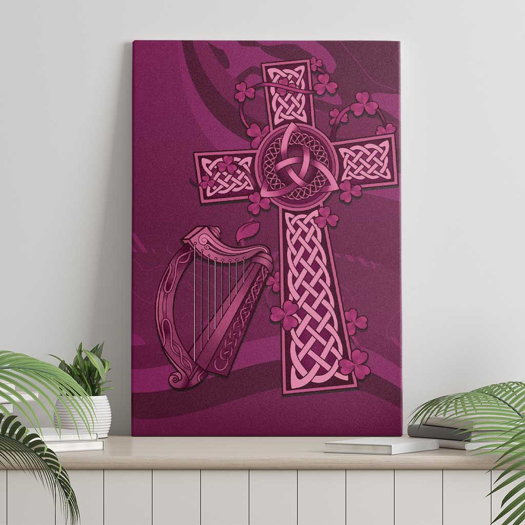 Maroon canvas wall art with Celtic knot cross, rugby harp, and knot details
