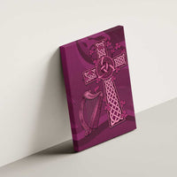 Maroon canvas wall art with Celtic knot cross and rugby harp, side view