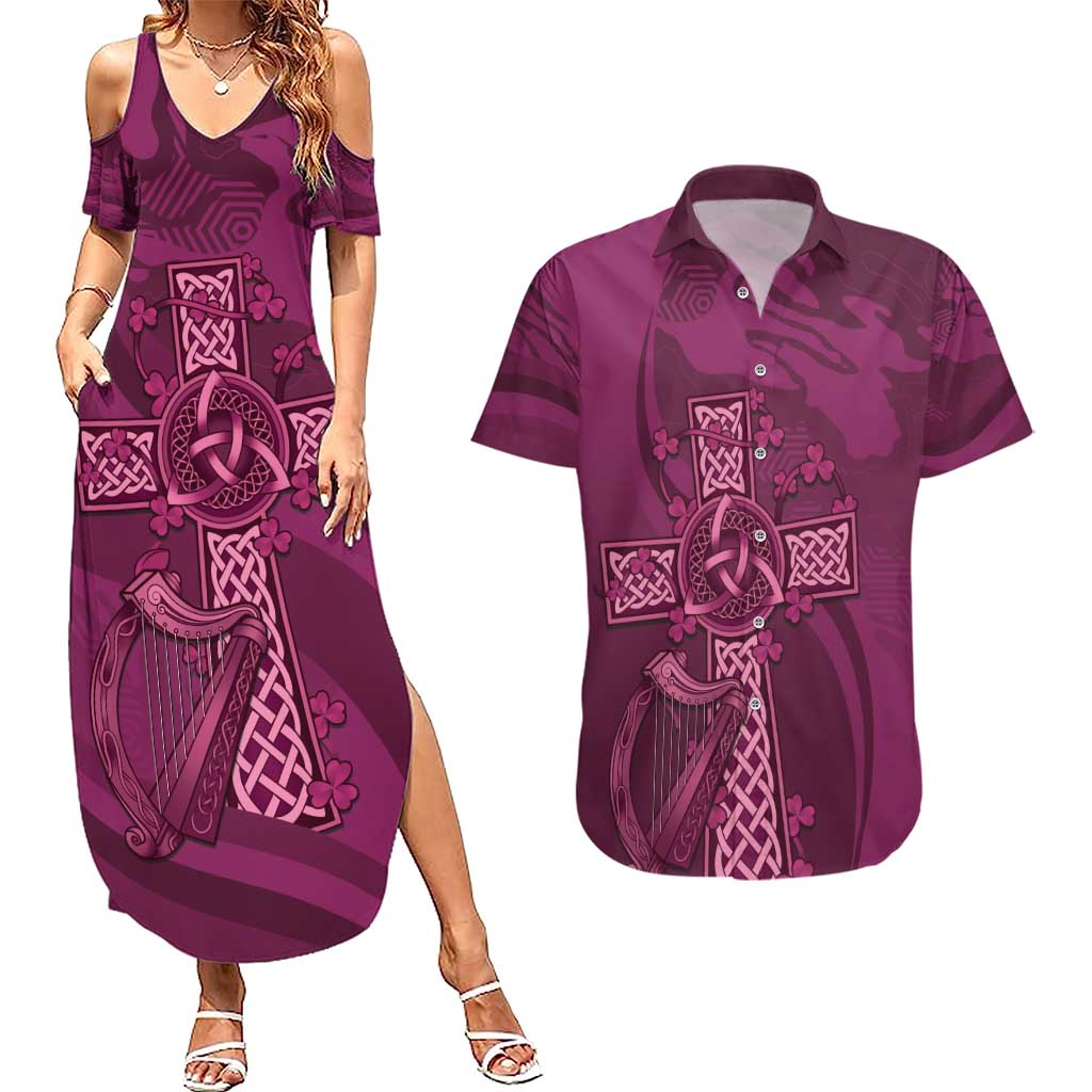 Ireland Rugby Couples Matching Summer Maxi Dress and Hawaiian Shirt Maroon Celtic Knot Summer Paris 2024 LT9 - Wonder Print Shop