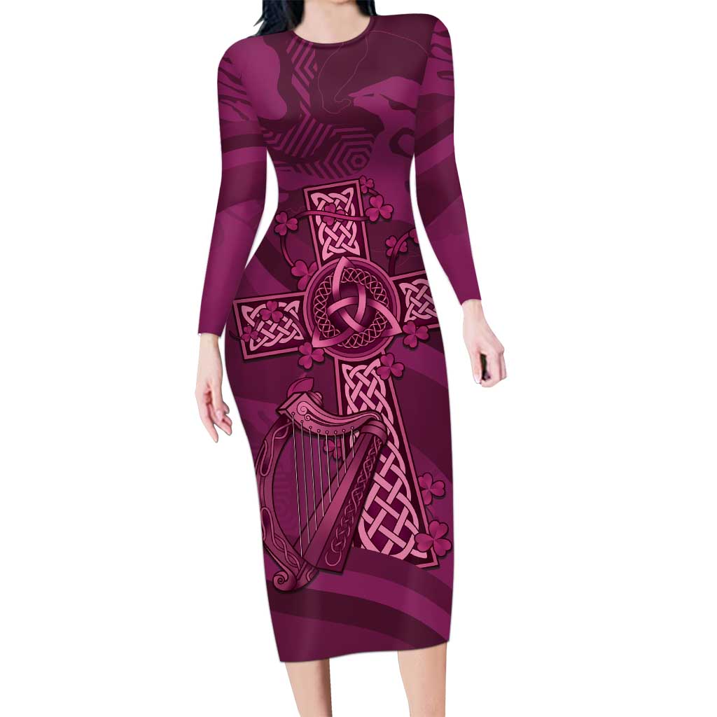 Ireland Rugby Long Sleeve Bodycon Dress Maroon Celtic Knot Summer Paris 2024 - Wonder Print Shop