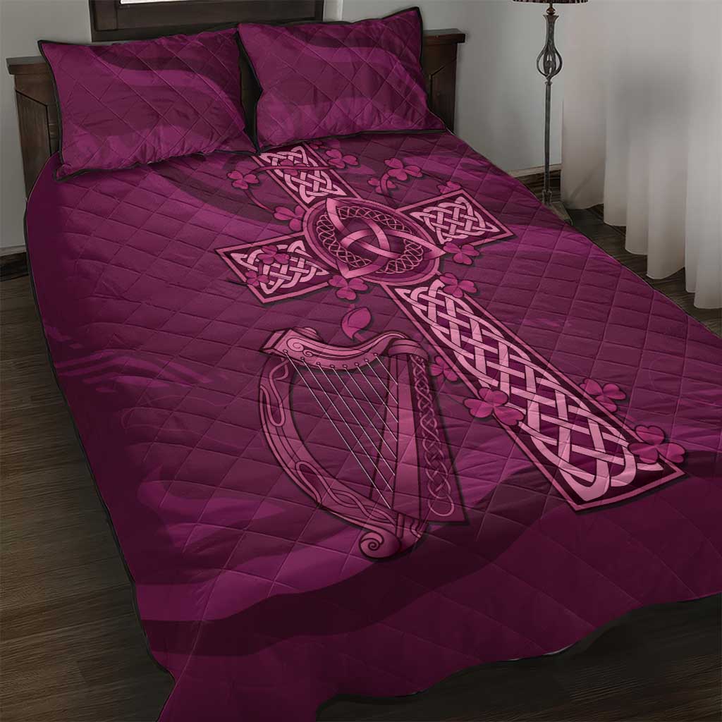 Ireland Rugby Quilt Bed Set Maroon Celtic Knot Summer Paris 2024