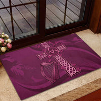 Maroon rugby doormat with Celtic cross knotwork and harp graphic
