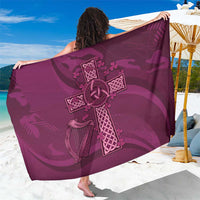 Maroon Ireland rugby sarong with Celtic knot cross and harp print