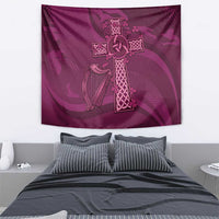 Maroon Irish rugby tapestry showing Celtic cross knot and harp icon centered on fabric