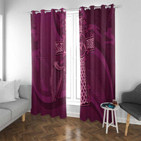 Maroon Celtic knot window curtains with harp panel artwork and floral motifs