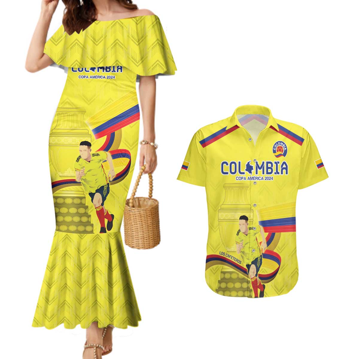 Colombia Champion Football Custom Couples Matching Mermaid Dress and Hawaiian Shirt Proud To Be Los Cafeteros LT9 - Wonder Print Shop