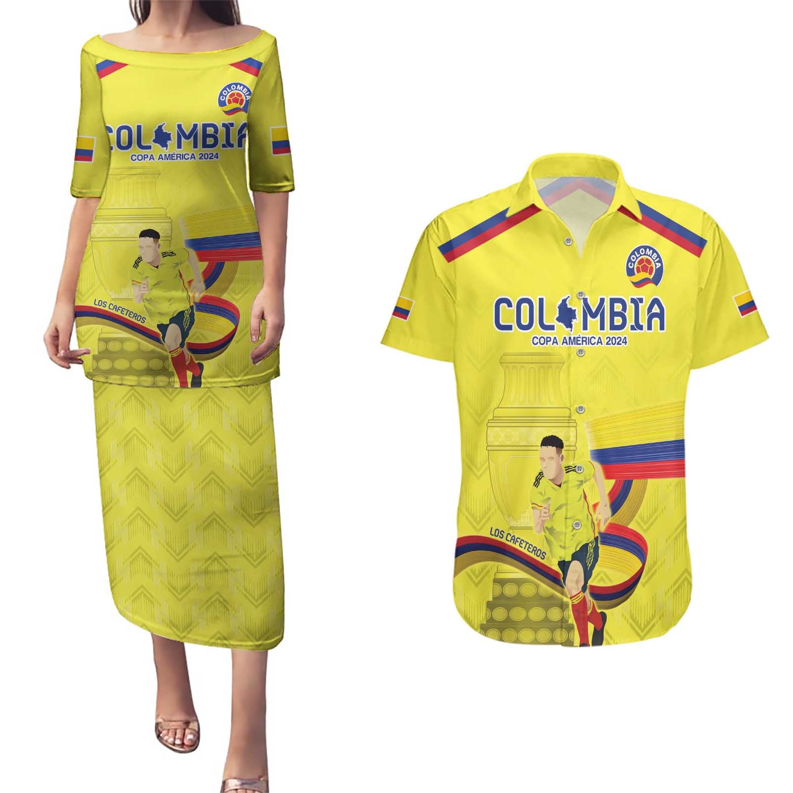 Colombia Champion Football Custom Couples Matching Puletasi and Hawaiian Shirt Proud To Be Los Cafeteros LT9 - Wonder Print Shop