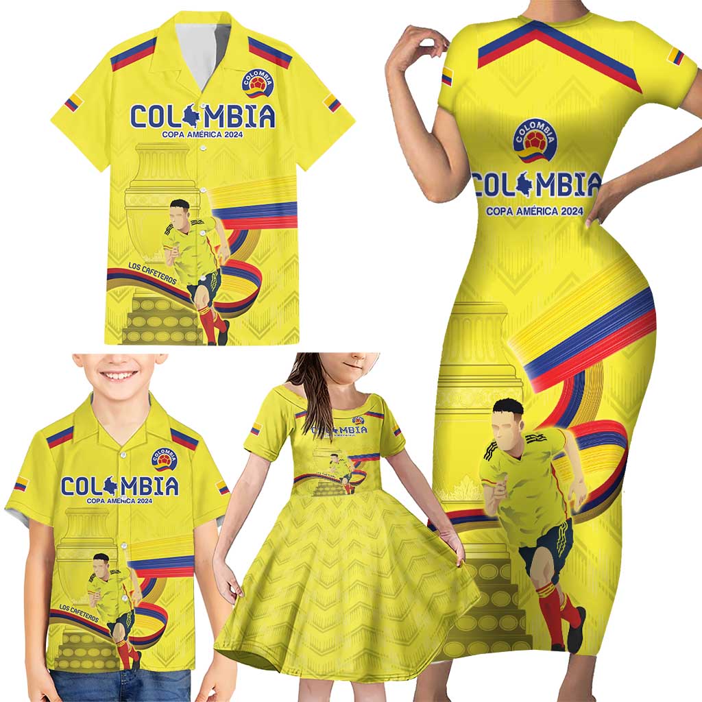 Colombia Champion Football Custom Family Matching Short Sleeve Bodycon Dress and Hawaiian Shirt Proud To Be Los Cafeteros - Wonder Print Shop