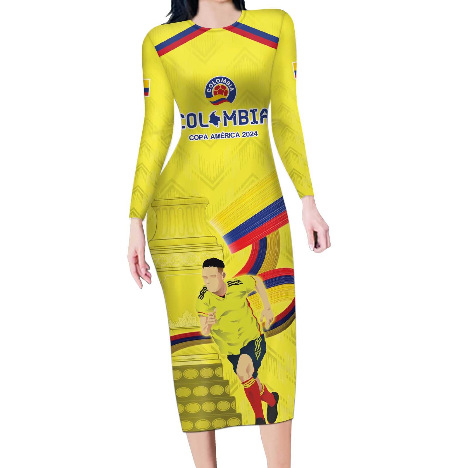 Colombia Champion Football Custom Long Sleeve Bodycon Dress Proud To Be Los Cafeteros - Wonder Print Shop