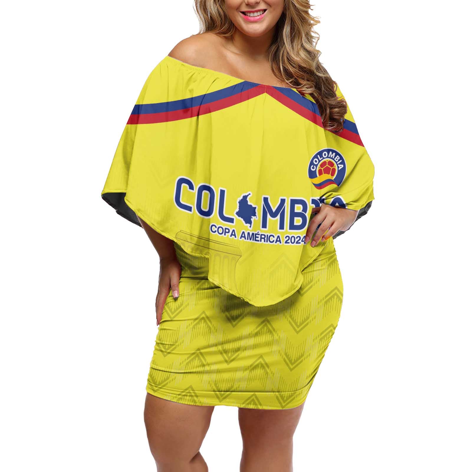 Colombia Champion Football Custom Off Shoulder Short Dress Proud To Be Los Cafeteros - Wonder Print Shop