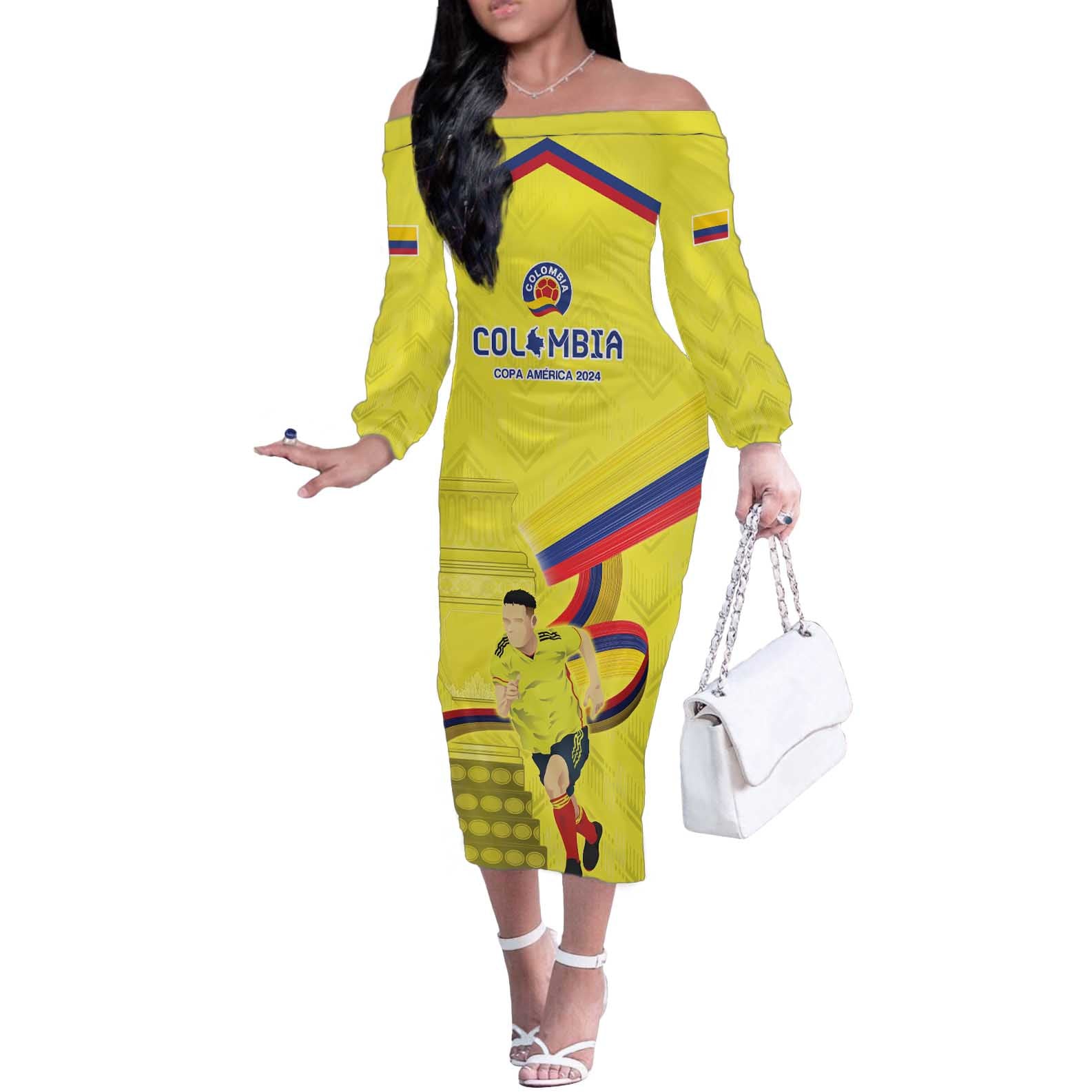 Colombia Champion Football Custom Off The Shoulder Long Sleeve Dress Proud To Be Los Cafeteros - Wonder Print Shop