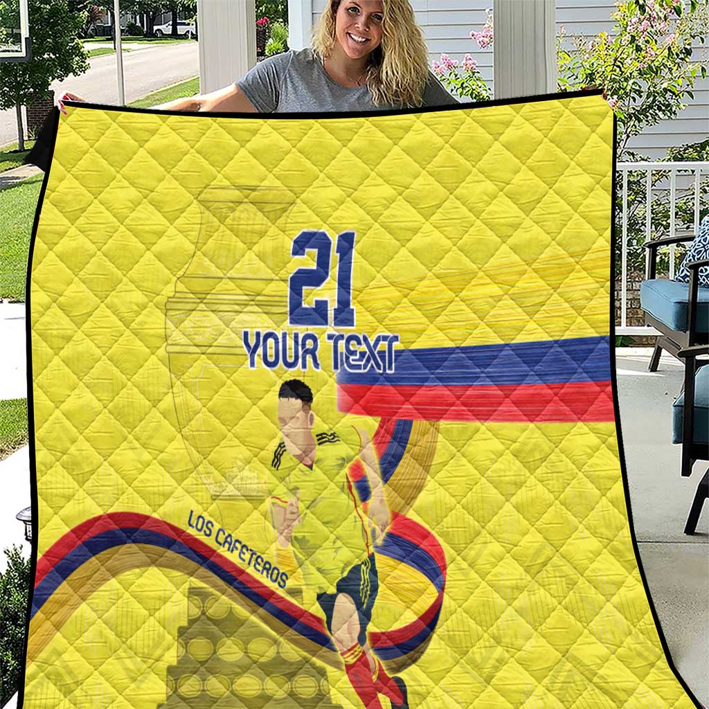 Yellow quilted football blanket with number 21 and Colombian flag player graphic, custom text