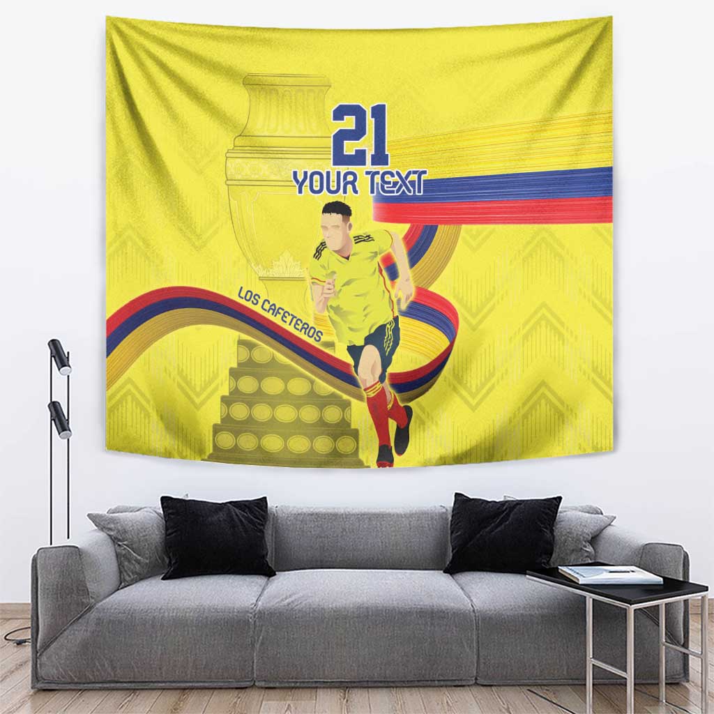 Yellow football tapestry with player graphic and “YOUR TEXT” banner, wall hanging.