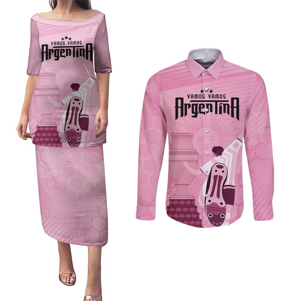 Argentina Football Couples Matching Puletasi and Long Sleeve Button Shirt Campeones De la Historia - Pink Style LT9 - Wonder Print Shop