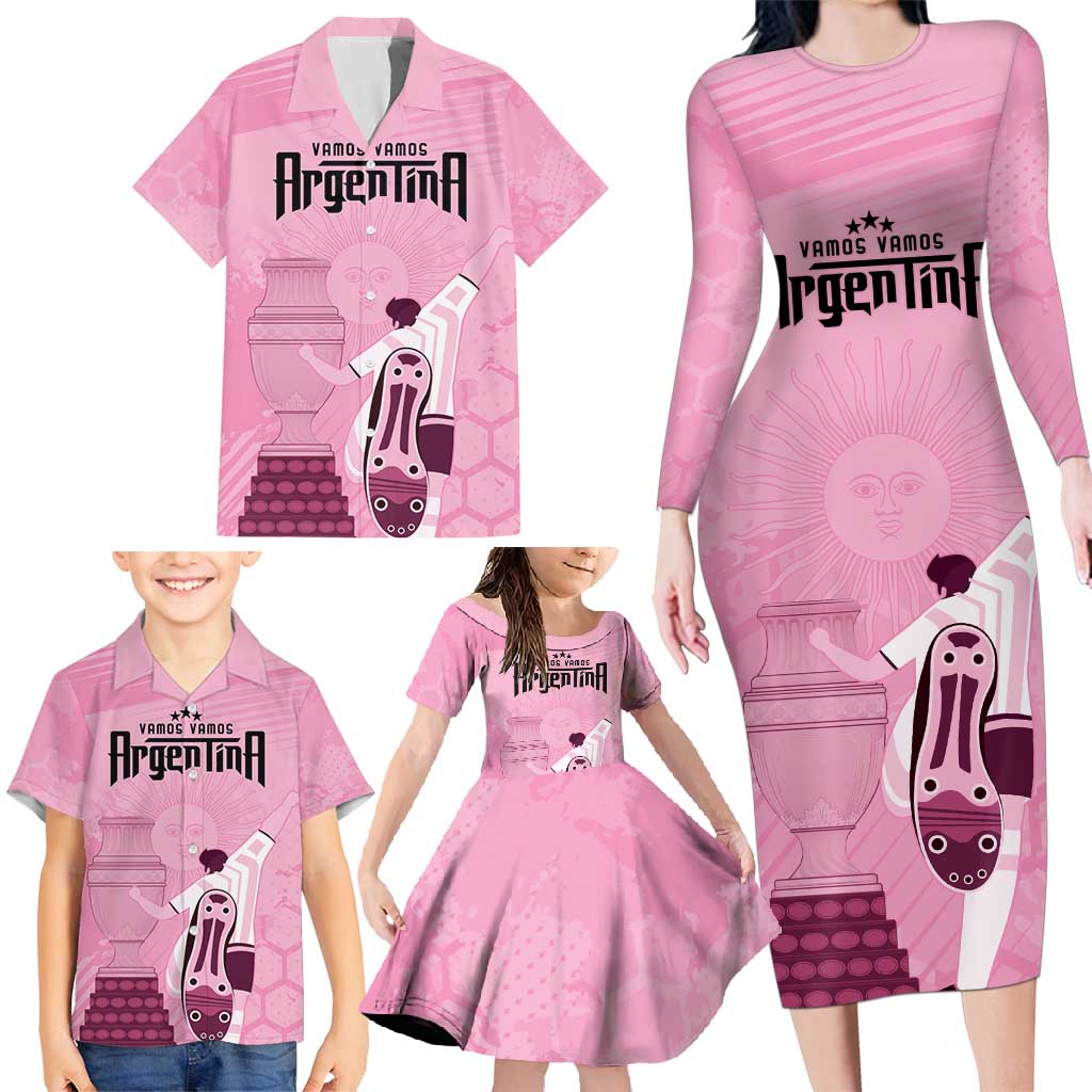 Argentina Football Family Matching Long Sleeve Bodycon Dress and Hawaiian Shirt Campeones De la Historia - Pink Style LT9 - Wonder Print Shop