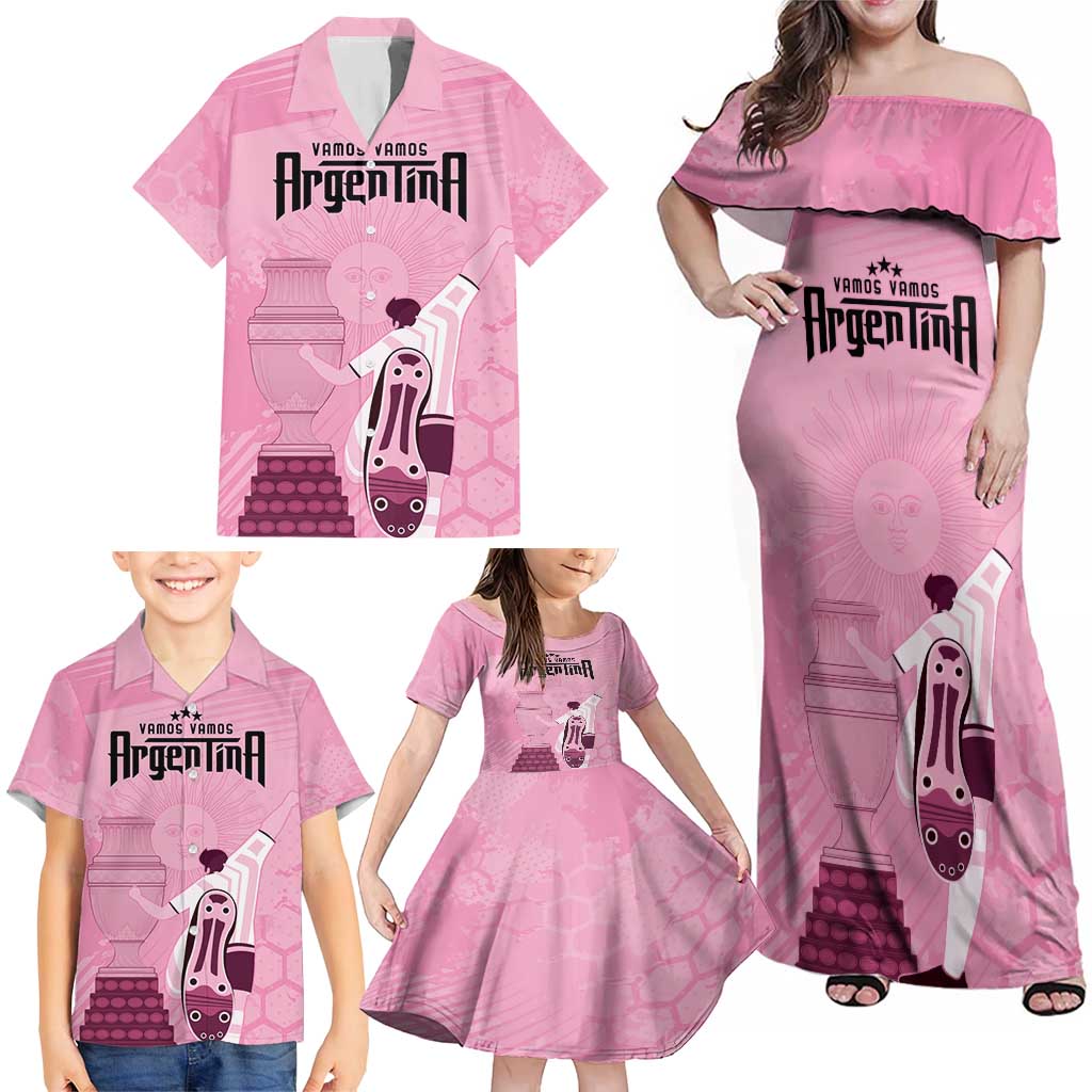 Argentina Football Family Matching Off Shoulder Maxi Dress and Hawaiian Shirt Campeones De la Historia - Pink Style LT9 - Wonder Print Shop