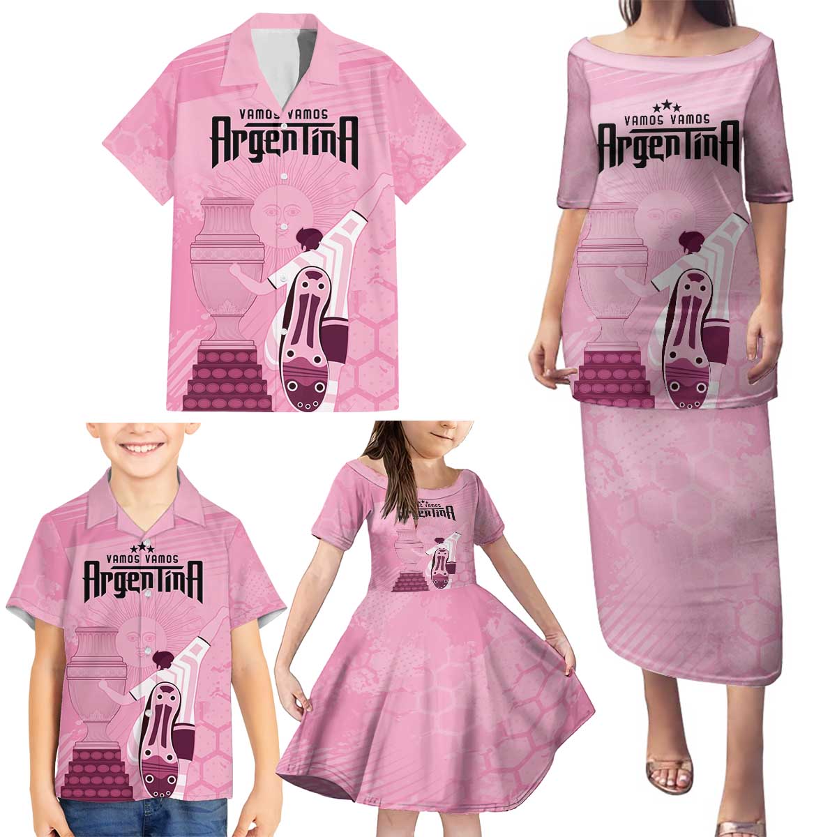 Argentina Football Family Matching Puletasi and Hawaiian Shirt Campeones De la Historia - Pink Style - Wonder Print Shop