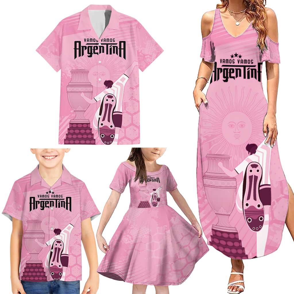 Argentina Football Family Matching Summer Maxi Dress and Hawaiian Shirt Campeones De la Historia - Pink Style - Wonder Print Shop