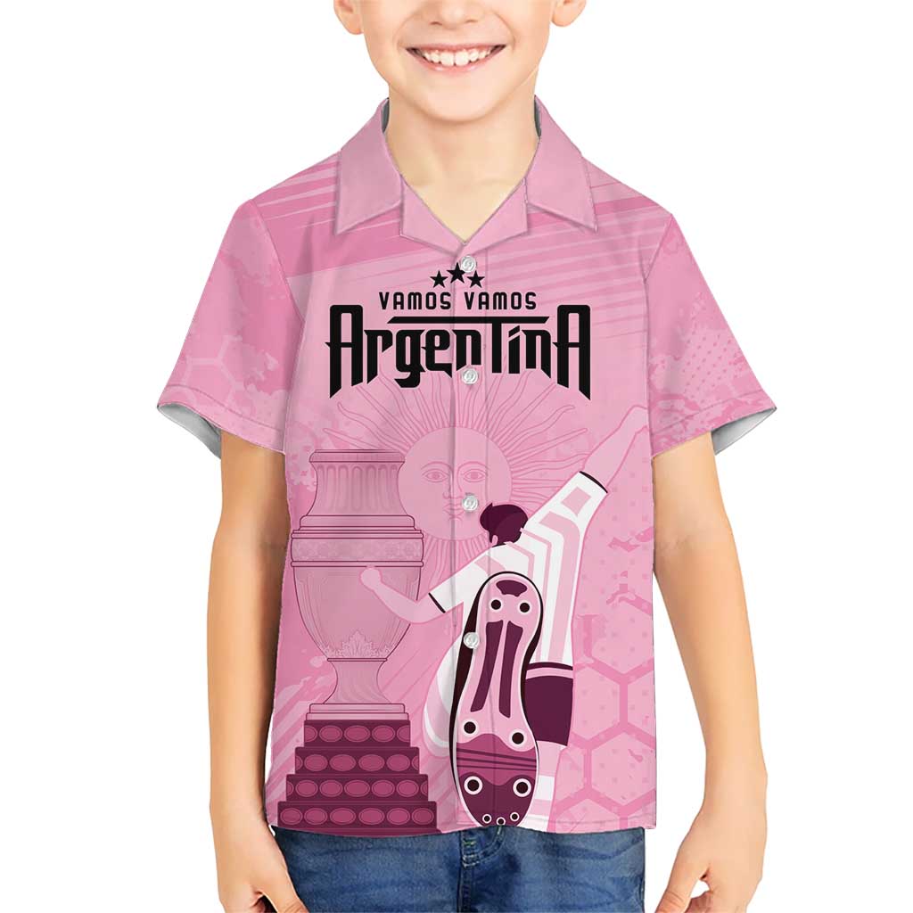 Argentina Football Kid Hawaiian Shirt Campeones De la Historia - Pink Style - Wonder Print Shop