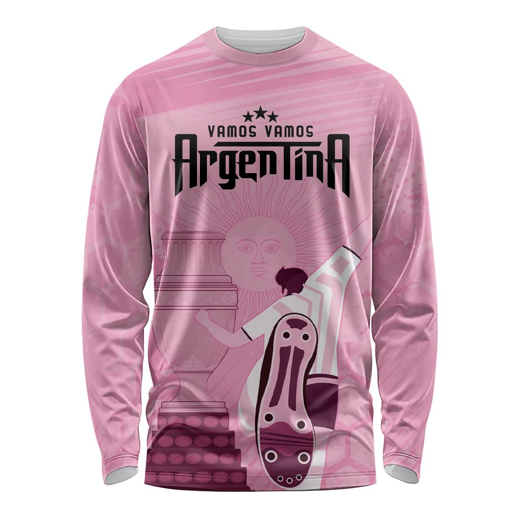 Pink long-sleeve football shirt with front crest graphic and star text