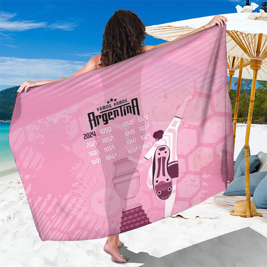 Pink Argentina football sarong with stylized text and number rows, football-themed icon