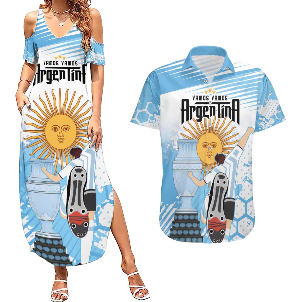 Argentina Football Couples Matching Summer Maxi Dress and Hawaiian Shirt Campeones De la Historia - Blue Style LT9 - Wonder Print Shop