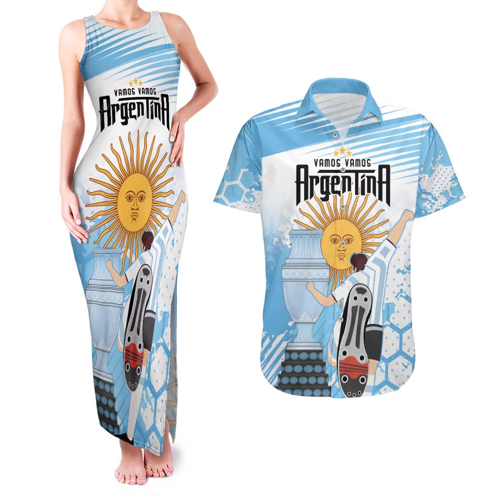 Argentina Football Couples Matching Tank Maxi Dress and Hawaiian Shirt Campeones De la Historia - Blue Style LT9 - Wonder Print Shop