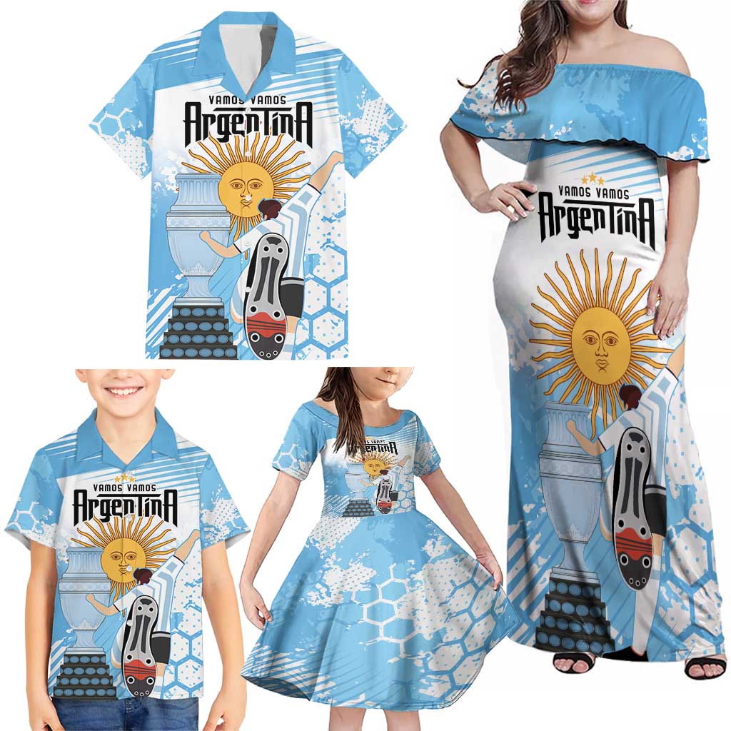 Argentina Football Family Matching Off Shoulder Maxi Dress and Hawaiian Shirt Campeones De la Historia - Blue Style LT9 - Wonder Print Shop