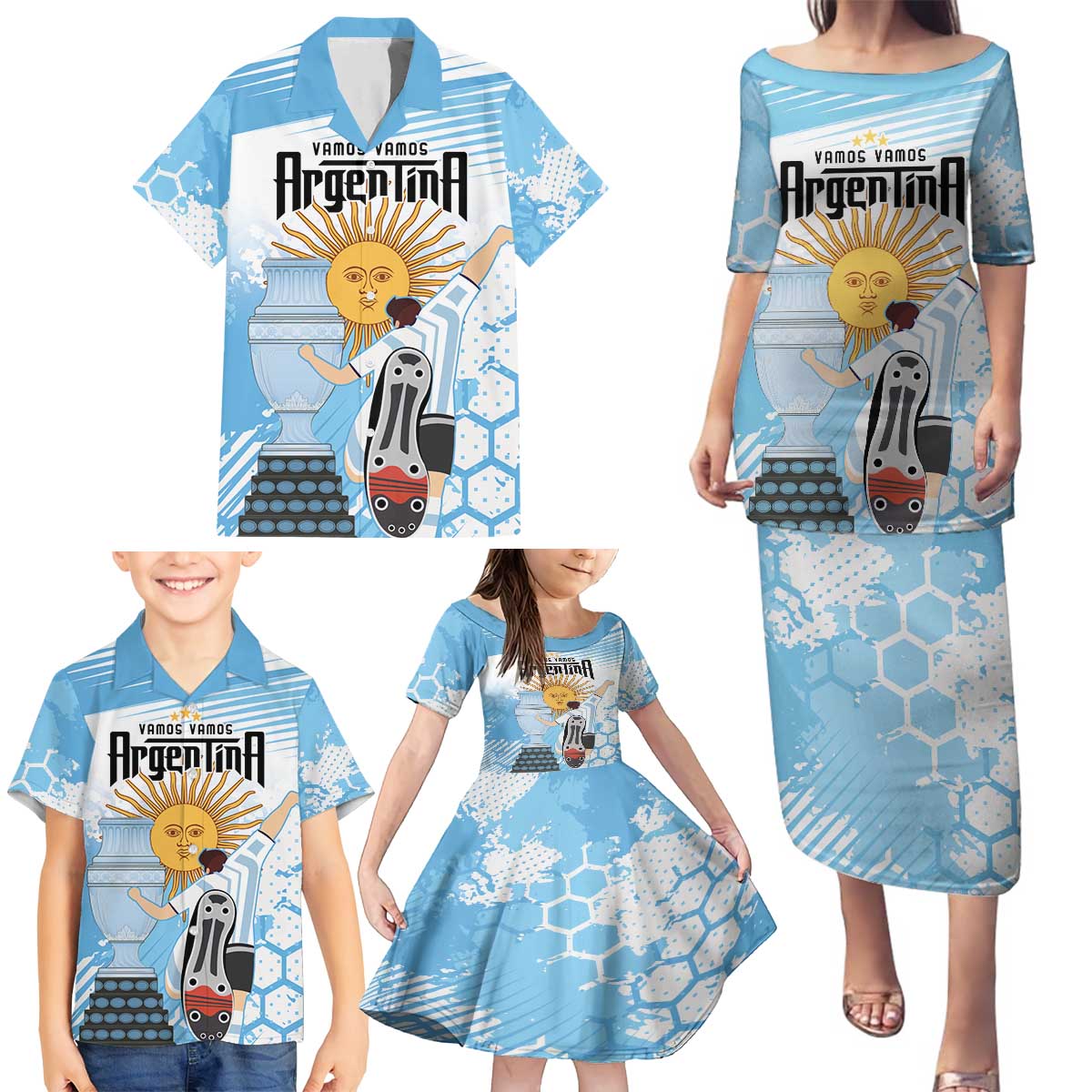 Argentina Football Family Matching Puletasi and Hawaiian Shirt Campeones De la Historia - Blue Style - Wonder Print Shop