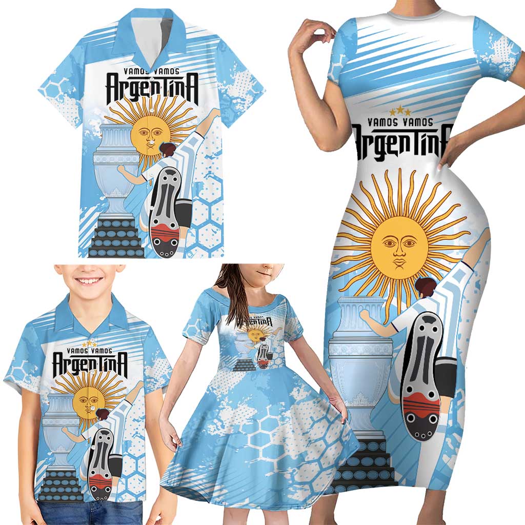 Argentina Football Family Matching Short Sleeve Bodycon Dress and Hawaiian Shirt Campeones De la Historia - Blue Style - Wonder Print Shop