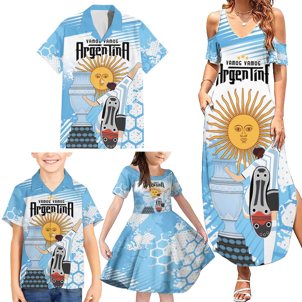 Argentina Football Family Matching Summer Maxi Dress and Hawaiian Shirt Campeones De la Historia - Blue Style - Wonder Print Shop