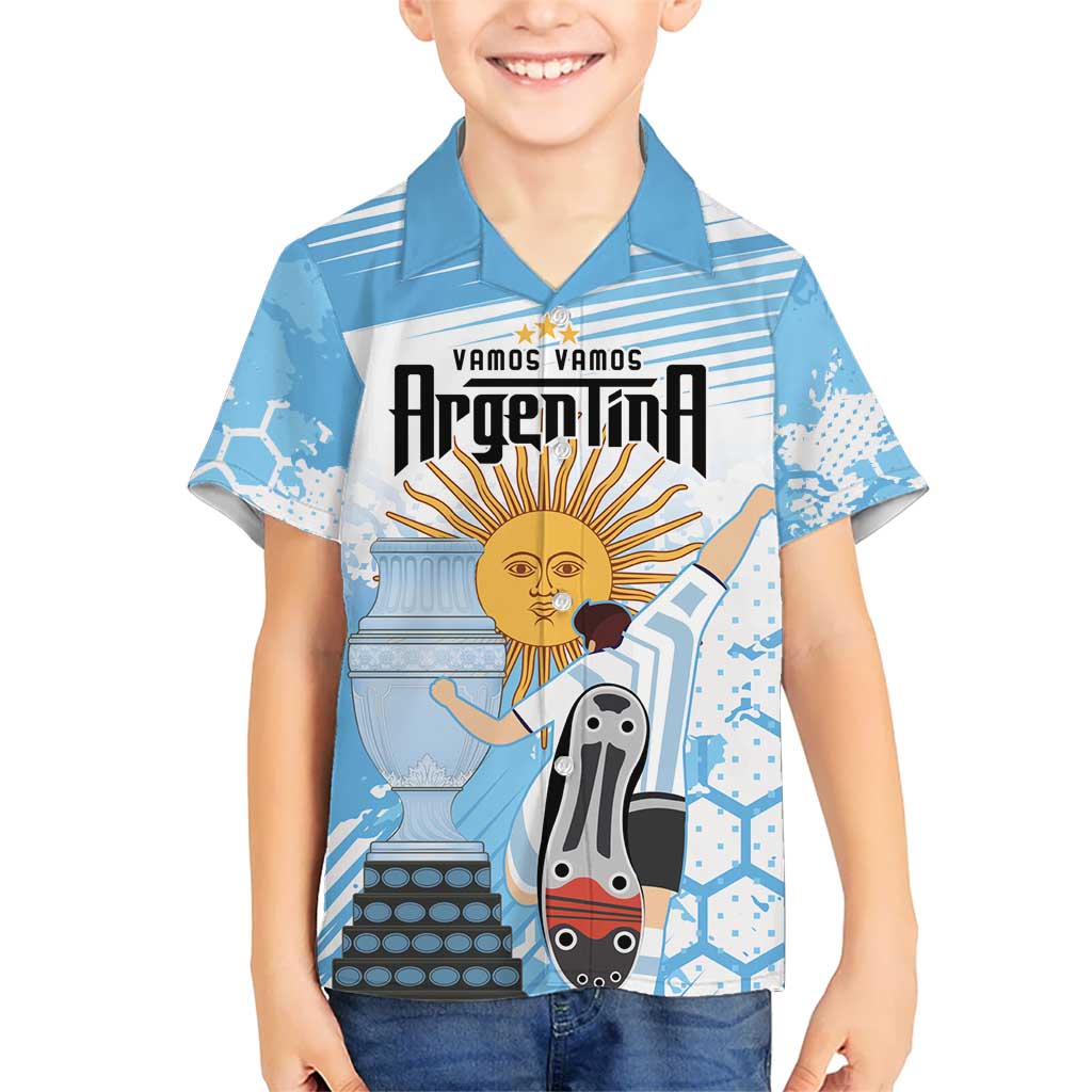 Argentina Football Kid Hawaiian Shirt Campeones De la Historia - Blue Style - Wonder Print Shop