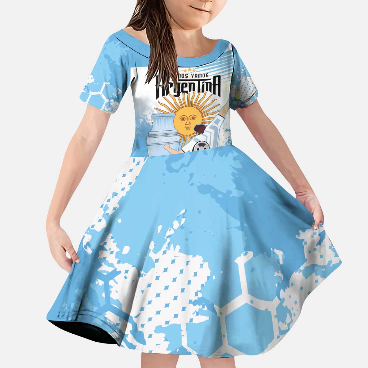 Argentina Football Kid Short Sleeve Dress Campeones De la Historia - Blue Style - Wonder Print Shop