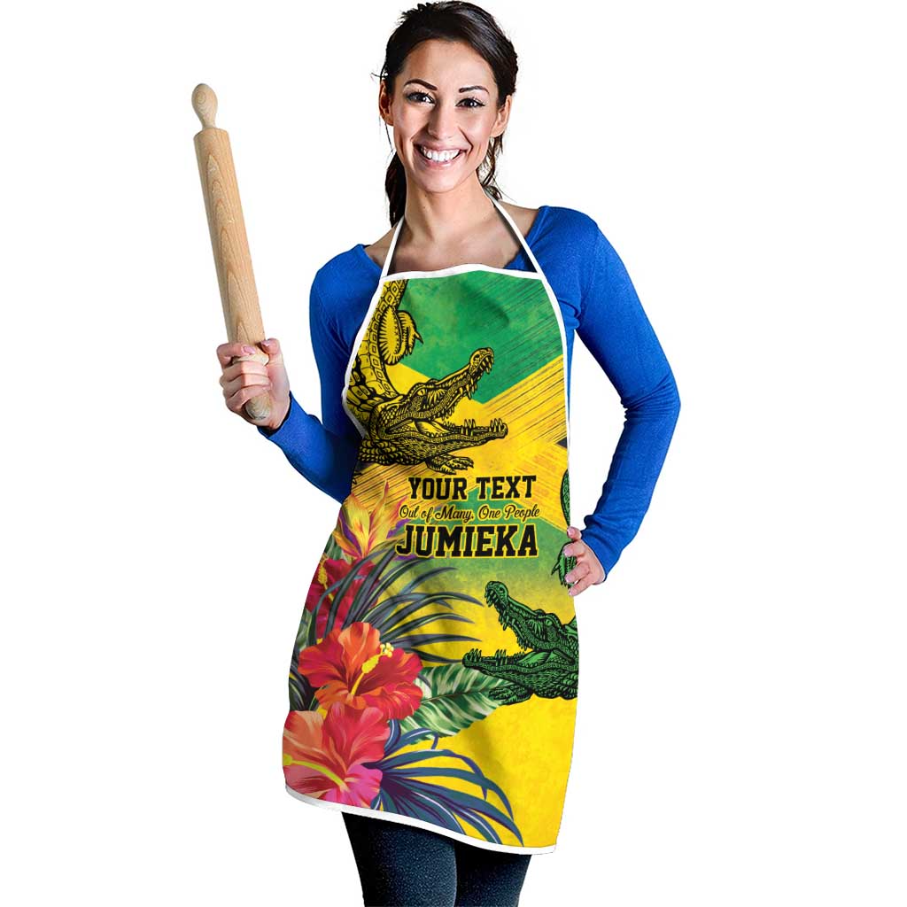 Personalized Jamaica Crocodile Apron Tropical Flowers Grunge Flag - Wonder Print Shop