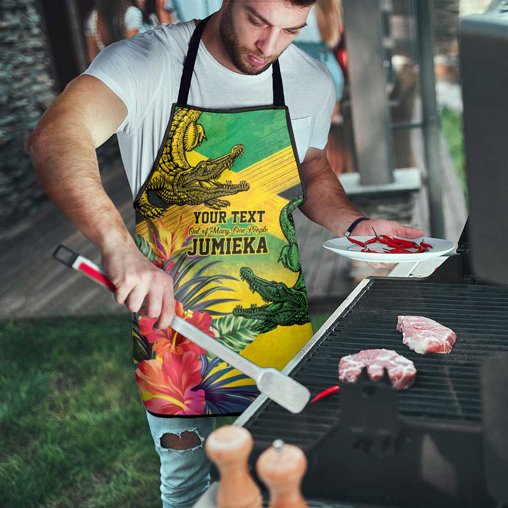 Personalized Jamaica Crocodile Apron Tropical Flowers Grunge Flag - Wonder Print Shop