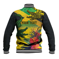 Personalized Jamaica Crocodile Baseball Jacket Tropical Flowers Grunge Flag - Wonder Print Shop