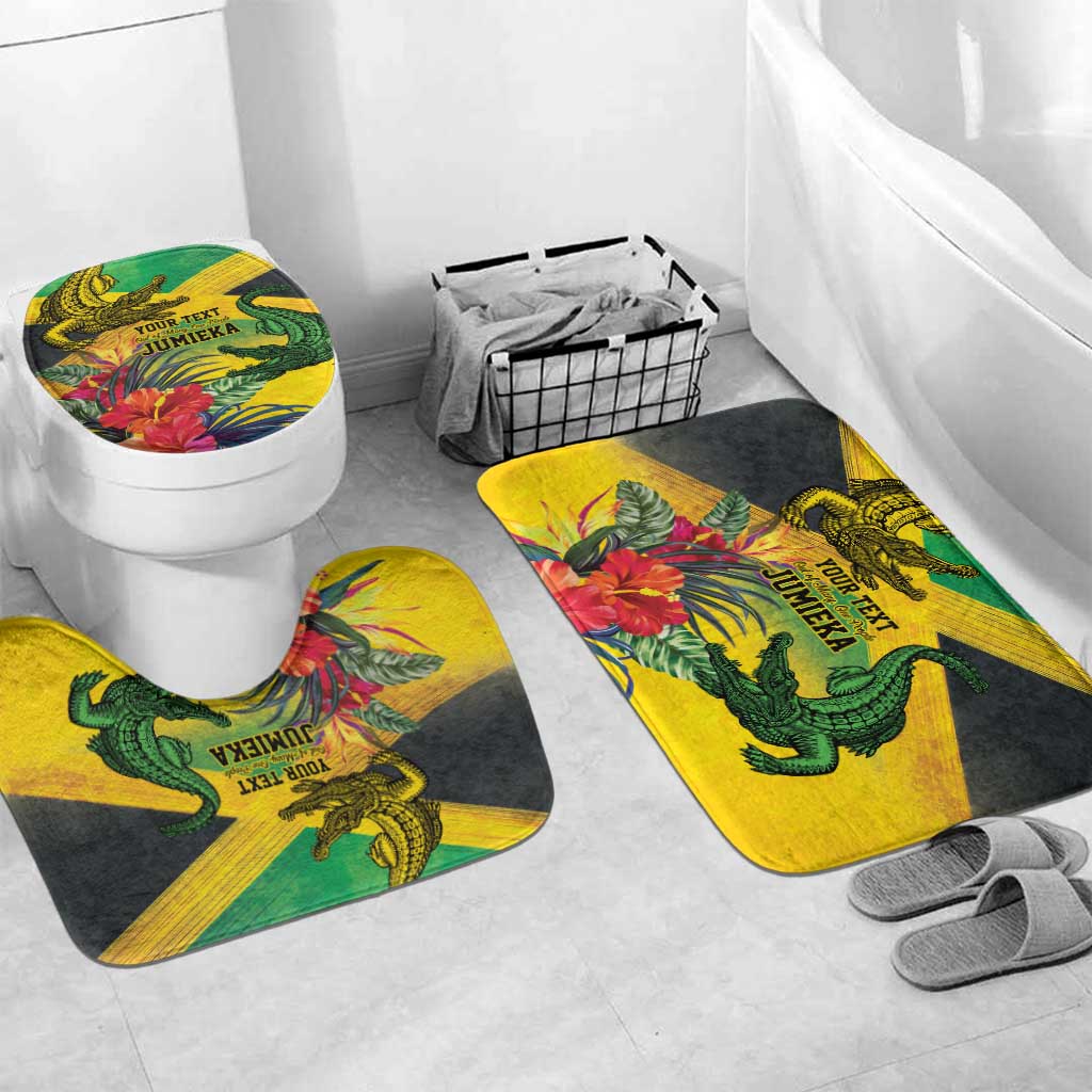Personalized Jamaica Crocodile Bathroom Set Tropical Flowers Grunge Flag - Wonder Print Shop