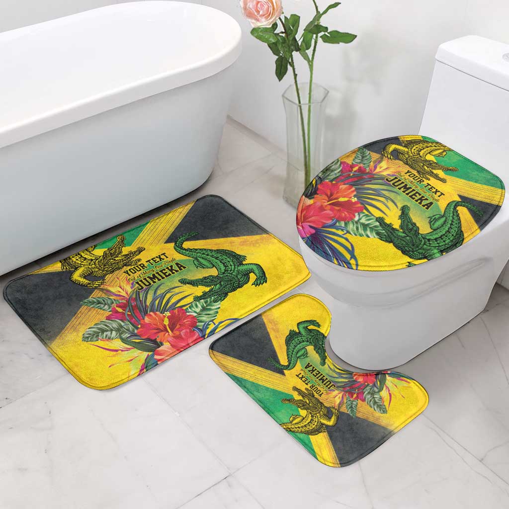 Personalized Jamaica Crocodile Bathroom Set Tropical Flowers Grunge Flag - Wonder Print Shop