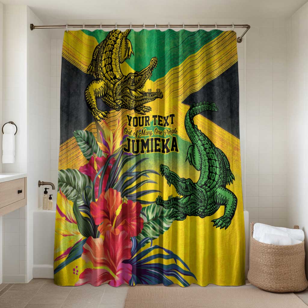 Personalized Jamaica Crocodile Bathroom Set Tropical Flowers Grunge Flag - Wonder Print Shop